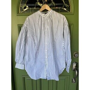 Ralph Lauren Black Label Striped Tunic Collarless Blouse Puffy Sleeves | Size 10